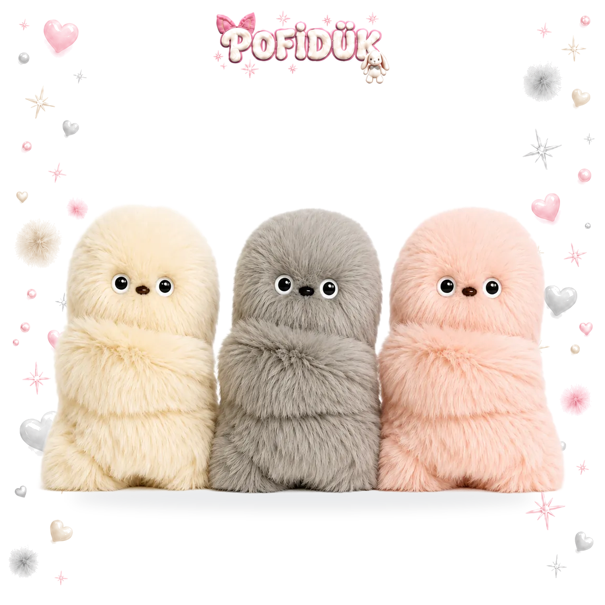 Mirumi Peluş Oyuncak | Yumuşak Uyku Arkadaşı – Krem, Gri & Pembe